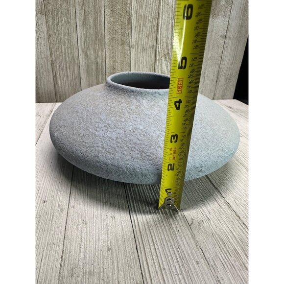 Vtg MCM Textured Blue Gray Tinted Pottery Vase Home Decor Signature 9.5" DIA - Picture 10 of 10